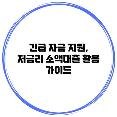 긴급 자금 지원, 저금리 소액대출 활용 가이드