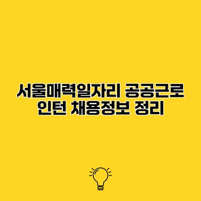 서울매력일자리 공공근로 인턴 채용정보 정리