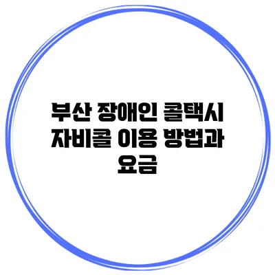 부산 장애인 콜택시 자비콜 이용 방법과 요금
